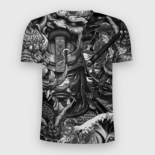 Мужская спорт-футболка Самурай и дракон в стиле татуировки ирезуми / 3D-принт – фото 2