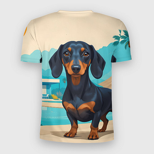 Мужская спорт-футболка Такса и пальма / 3D-принт – фото 2