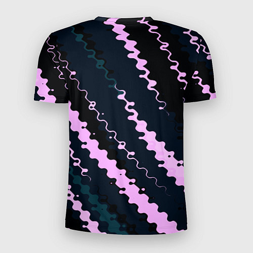 Мужская спорт-футболка Тёмно-синий с розовым искажённые полосы / 3D-принт – фото 2