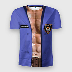 Футболка спортивная мужская Костюм полицейского с накаченным торсом, цвет: 3D-принт