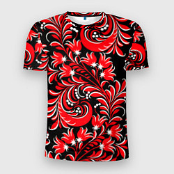 Футболка спортивная мужская Хохлома - красная роспись, цвет: 3D-принт