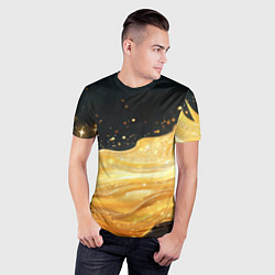 Футболка спортивная мужская Золотистая материя на черном фоне, цвет: 3D-принт — фото 2
