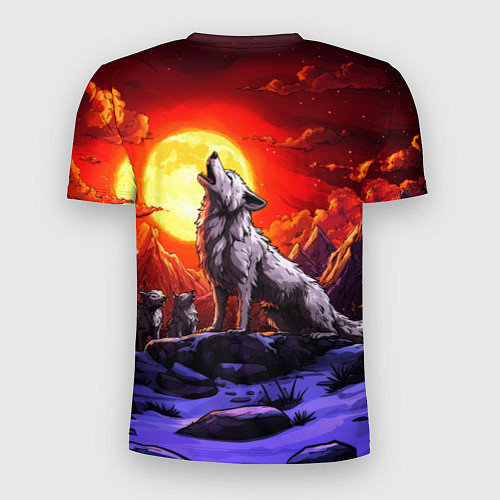 Мужская спорт-футболка Белый волк воет на луну / 3D-принт – фото 2
