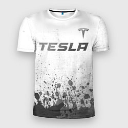 Мужская спорт-футболка Tesla - white gradient посередине