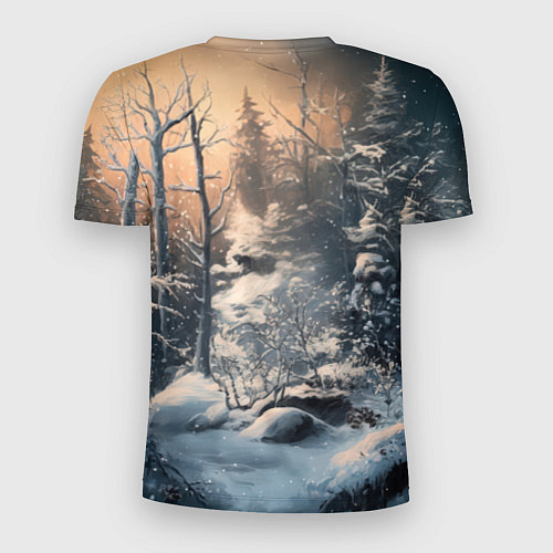 Мужская спорт-футболка Белый лисенок в зимнем лесу / 3D-принт – фото 2