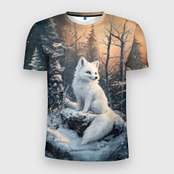 Мужская спорт-футболка Белый лисенок в зимнем лесу