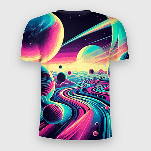 Мужская спорт-футболка Неоновый разноцветный космос / 3D-принт – фото 2