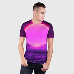 Футболка спортивная мужская Синтвейв ретровейв неоновый узор и солнце, цвет: 3D-принт — фото 2