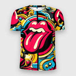 Футболка спортивная мужская Rolling Stones logo - pop art pattern, цвет: 3D-принт