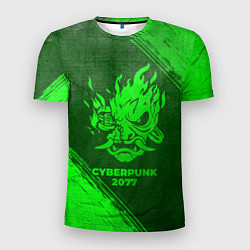 Мужская спорт-футболка Cyberpunk 2077 - green gradient