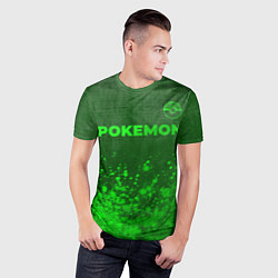 Футболка спортивная мужская Pokemon - green gradient посередине, цвет: 3D-принт — фото 2