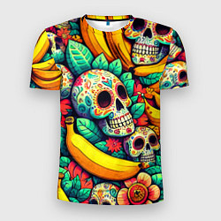 Футболка спортивная мужская Паттерн из черепов и бананов - нейроарт, цвет: 3D-принт