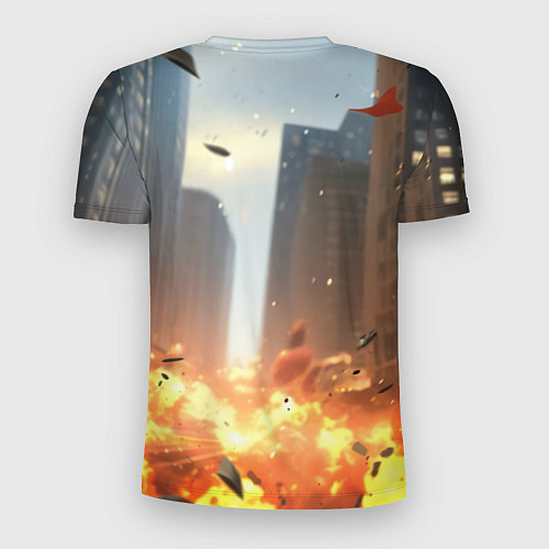 Мужская спорт-футболка Бэтмен в полете над огнем / 3D-принт – фото 2