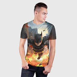 Футболка спортивная мужская Бэтмен в полете над огнем, цвет: 3D-принт — фото 2