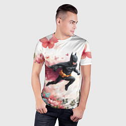 Футболка спортивная мужская Бэтмен прыгает над цветами и бабочками, цвет: 3D-принт — фото 2