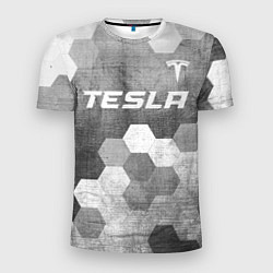 Мужская спорт-футболка Tesla - grey gradient посередине