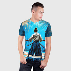 Футболка спортивная мужская Боец айкидо на синем, цвет: 3D-принт — фото 2