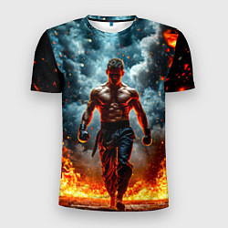 Футболка спортивная мужская Крав-мага боец в огне, цвет: 3D-принт