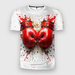 Футболка спортивная мужская Красные бойцовские перчатки на белом, цвет: 3D-принт