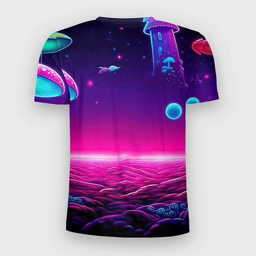Мужская спорт-футболка Морти и Рик на планете неоновых сказочных грибов / 3D-принт – фото 2