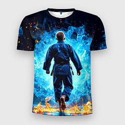 Мужская спорт-футболка Дзюдоист в синем пламени