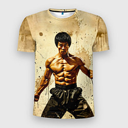 Мужская спорт-футболка Брюс Ли на бежевом