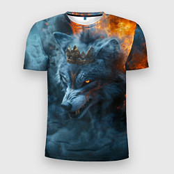 Мужская спорт-футболка Волк в короне в огне