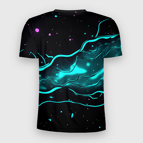Мужская спорт-футболка Голубые неоновые волны текстура / 3D-принт – фото 2