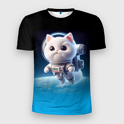 Футболка спортивная мужская Милый белый котёнок космонавт, цвет: 3D-принт
