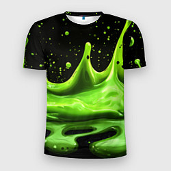 Мужская спорт-футболка Зеленая слизь текстура на черном