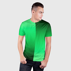 Футболка спортивная мужская Чёрно-зелёный градиент пополам, цвет: 3D-принт — фото 2