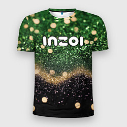 Футболка спортивная мужская Inzoi лого на черно-зеленом фоне, цвет: 3D-принт
