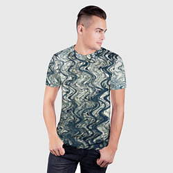 Футболка спортивная мужская Бело-синий искажённые абстрактные линии, цвет: 3D-принт — фото 2