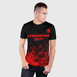 Футболка спортивная мужская Cyberpunk 2077 - red gradient посередине, цвет: 3D-принт — фото 2