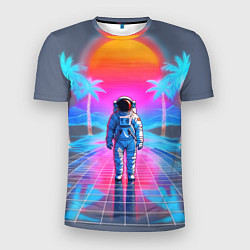Мужская спорт-футболка Пальмы в космосе - вапорвейв космонавт