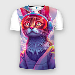 Футболка спортивная мужская Кот космонавт удивлен, цвет: 3D-принт