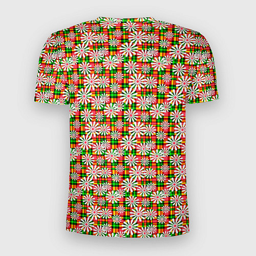 Мужская спорт-футболка Белые ромашки на красно зеленом клетчатом фоне / 3D-принт – фото 2
