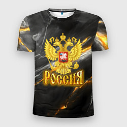 Мужская спорт-футболка Россия черно-желтый фон