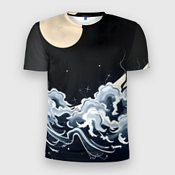 Мужская спорт-футболка Японские волны и луна