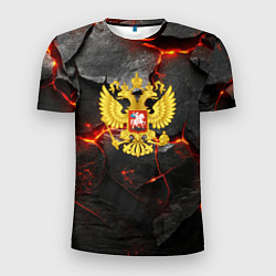 Мужская спорт-футболка Герб России на фоне объемных плит