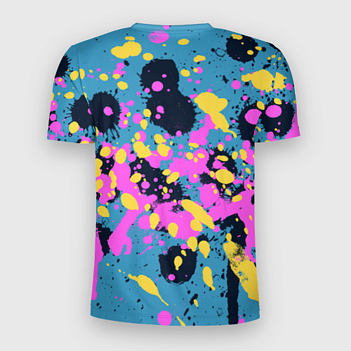 Мужская спорт-футболка Брызги краски розовой желтой и темно синей / 3D-принт – фото 2