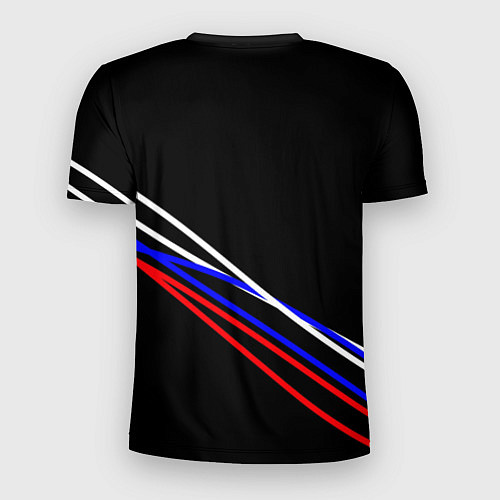 Мужская спорт-футболка Россия полосы бело-сине-красные на чёрном / 3D-принт – фото 2
