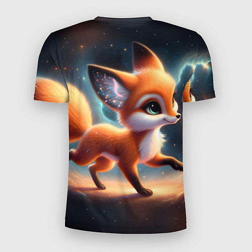 Мужская спорт-футболка Лиса бежит по космическому простору / 3D-принт – фото 2