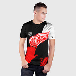 Футболка спортивная мужская Детройт Ред Уингз - брызги краска на черном фоне, цвет: 3D-принт — фото 2