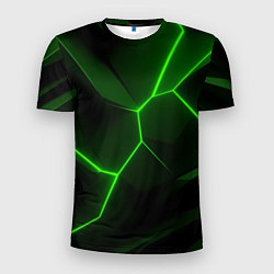 Мужская спорт-футболка Зеленая текстура с неоном