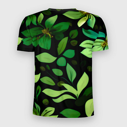 Мужская спорт-футболка Чёрный с зелёными крупными цветами / 3D-принт – фото 2