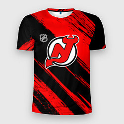 Футболка спортивная мужская Нью Джерси Девилз - красные потертости, цвет: 3D-принт