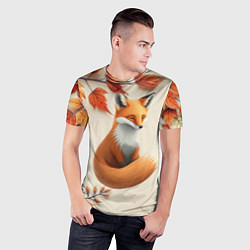 Футболка спортивная мужская Лис под осенними листьями, цвет: 3D-принт — фото 2