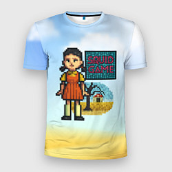 Мужская спорт-футболка Игра в кальмара пиксельный стиль