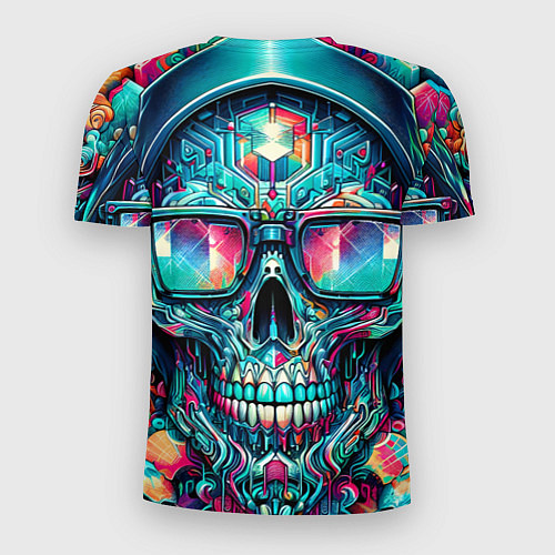 Мужская спорт-футболка Кибер череп в балахоне и очках - нейроарт фантазия / 3D-принт – фото 2